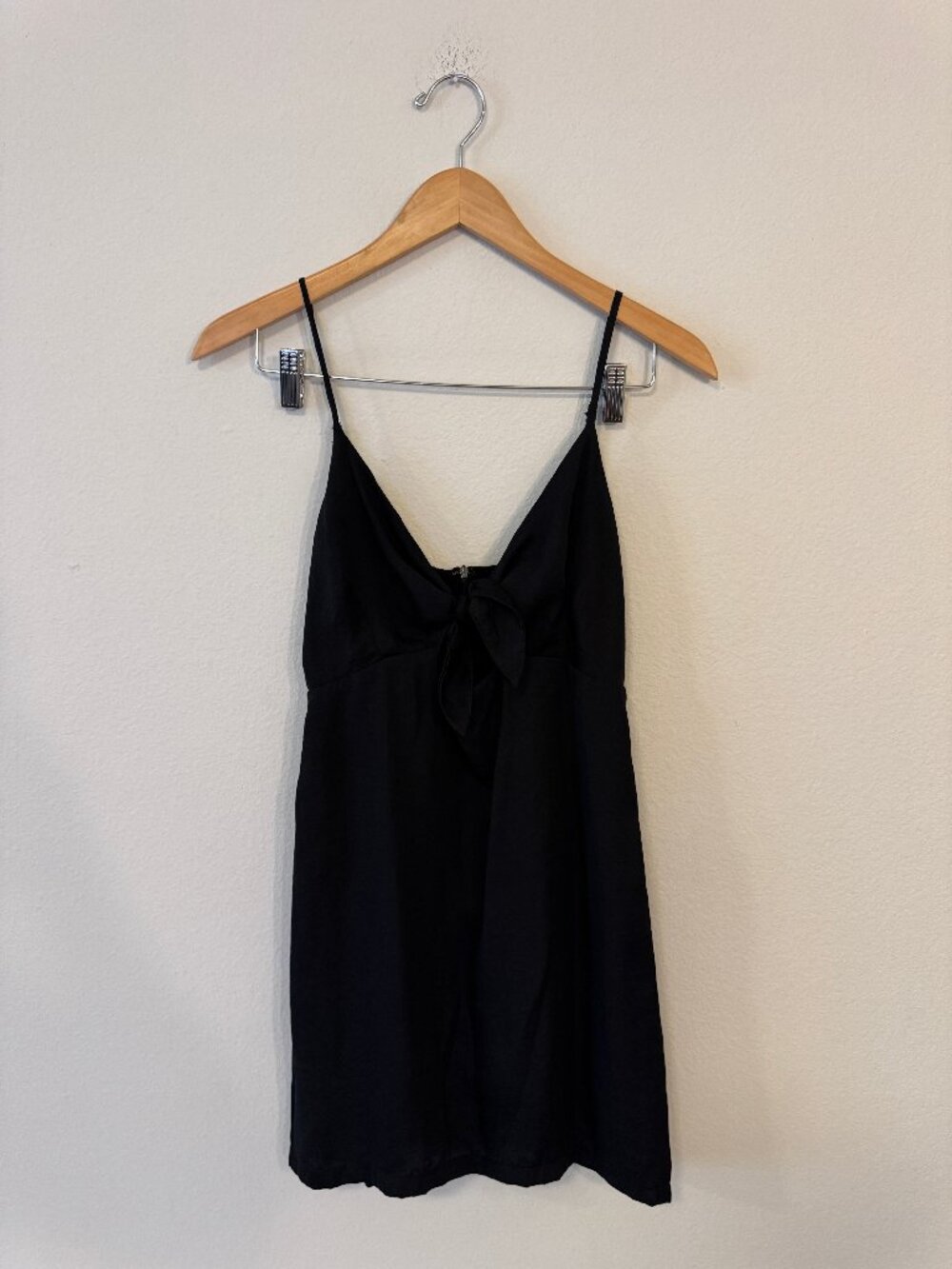 Urban Outfitters Bella Bow-Back Black Satin Mini Dress Size 6